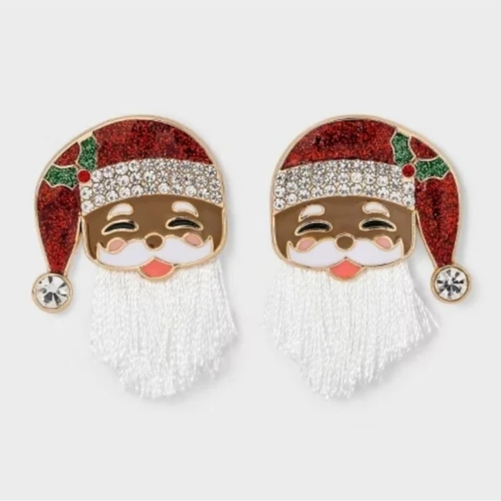 NWT Sugarfix Baublebar Festive Black Santa Earrings Christmas Nickel free Jolly